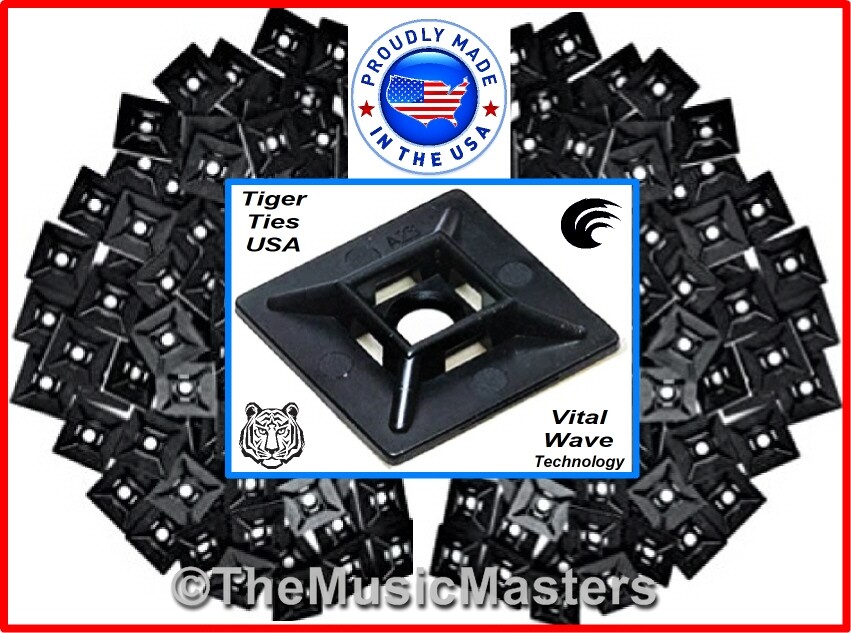 100 USA Made Adhesive Wire Cable Tie 1 inch Mounting Pads Wall Mount Clips Black