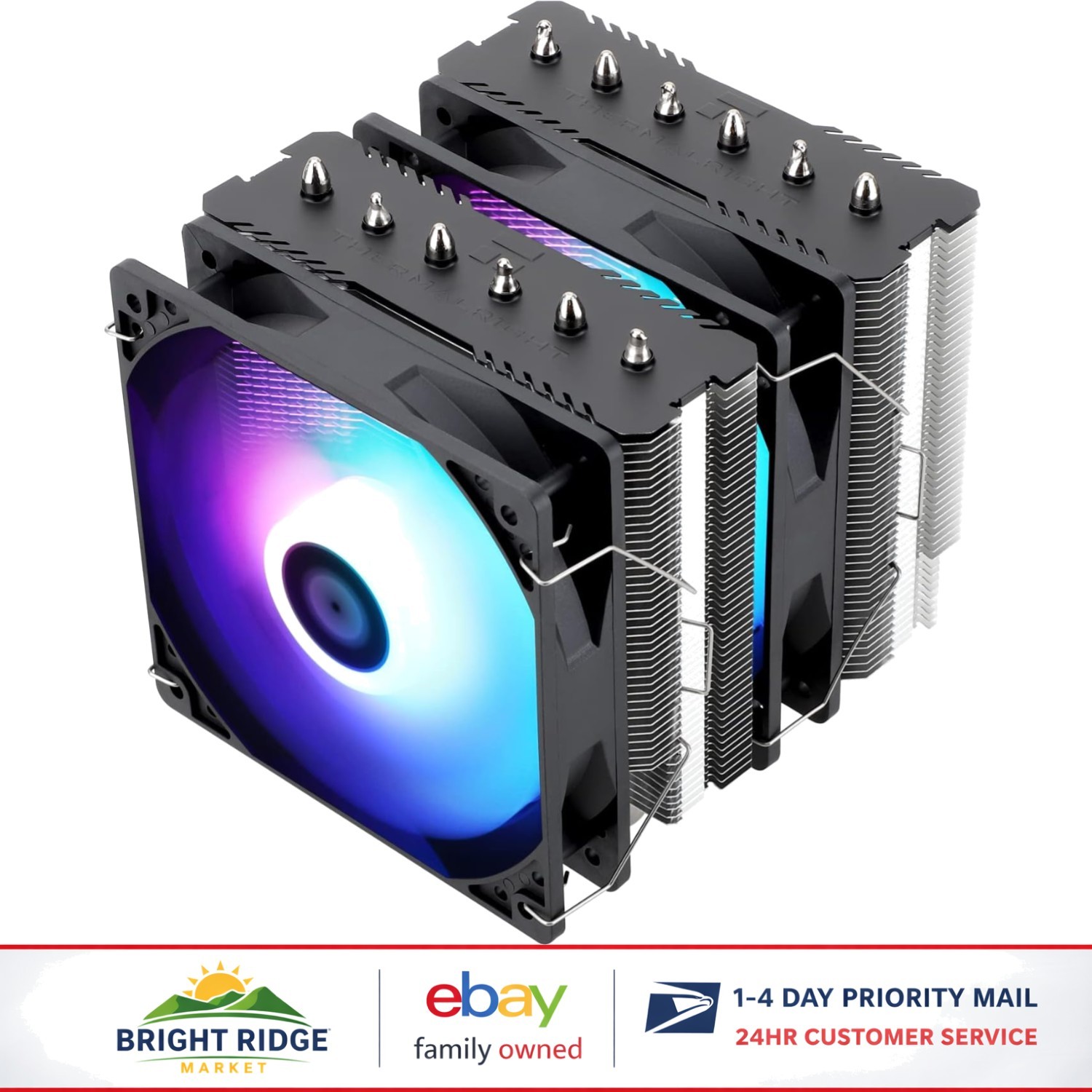 Aluminum CPU Cooler for AMD and Intel with Dual Fan Design and Easy Installation