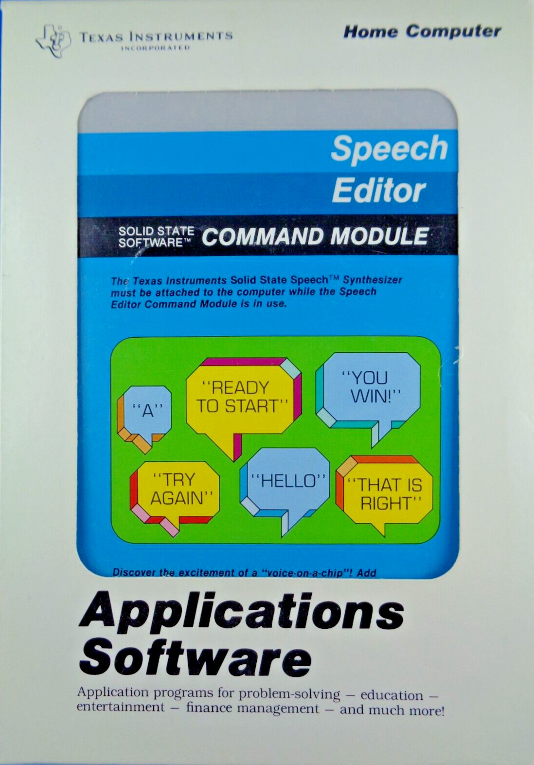 TI-99/4A -- SPEECH EDITOR (PHM3011 - CARTRIDGE - CIB)