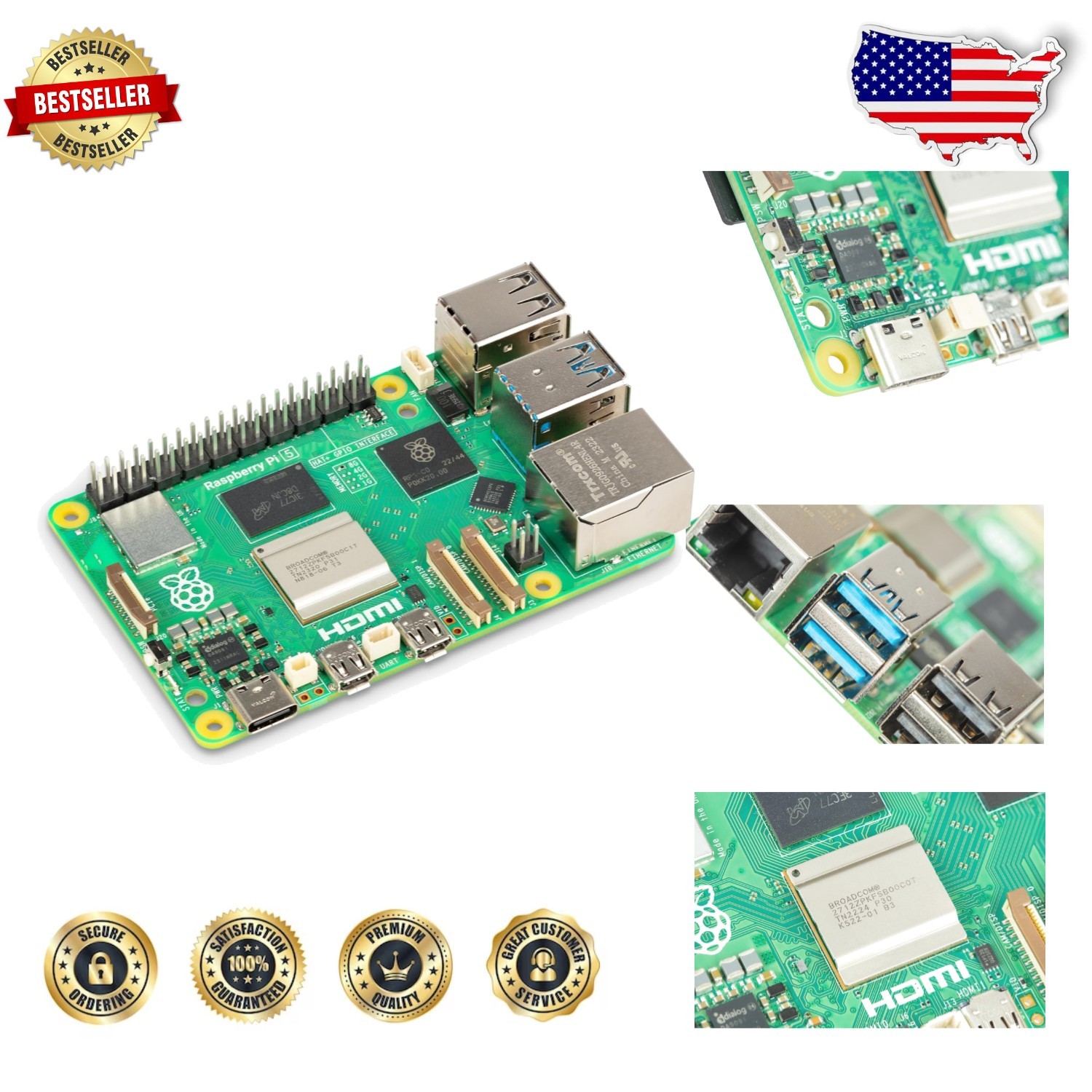 Raspberry Pi 5 8GB RAM 2.4GHz Quad-Core 4K 60fps PCIe USB3.0 HDMI