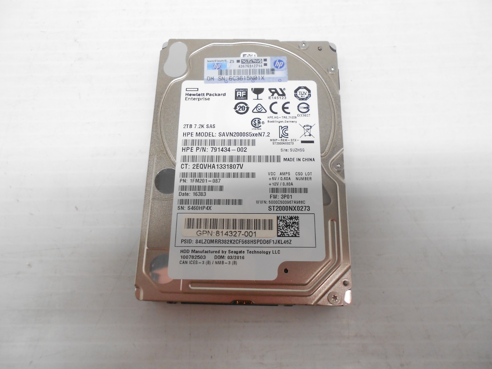 HP Seagate ST2000NX0273 2TB 7.2K 2.5" 12G SAS G7 G8 G9 G10 Server Hard Drive