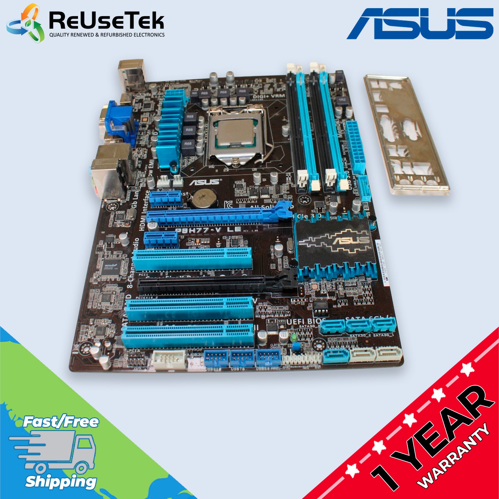 ASUS P8H77-V LE LGA1155 ATX Motherboard Intel i7-3770 CPU & I/O Shield | No RAM