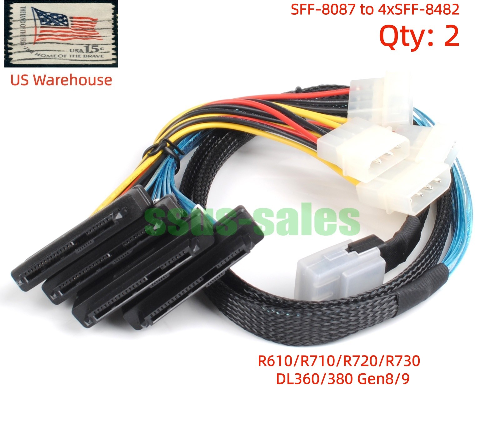 2PCS SFF-8087 to 4xSFF-8482 Cable with IDE 2.5/3.5-inch SAS Connectors 1M R710