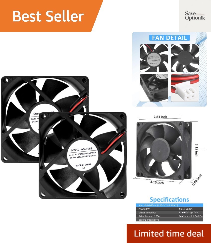 24V DC 80mm 80x25mm 2Pin Exhaust Muffin Cooling Fan 3500RPM 2-Pack | 24V Wide...