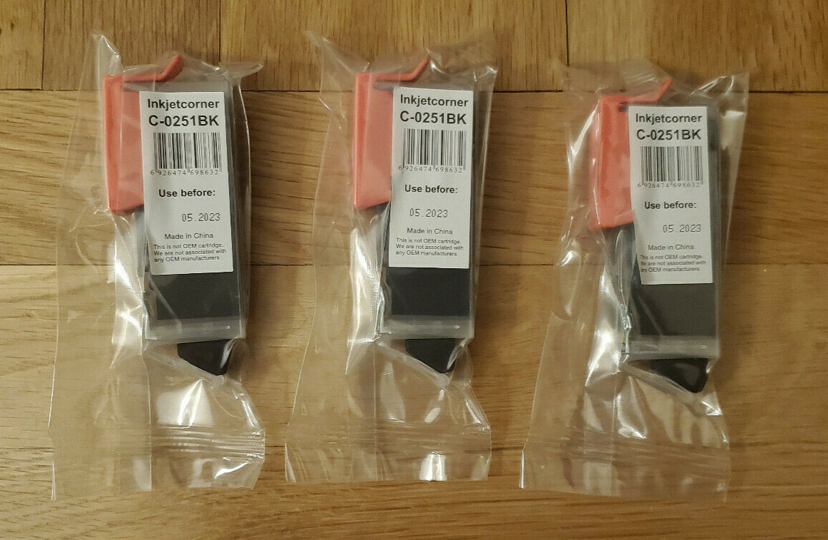 Inkjetcorner C-0251 BK Black Ink Cartridge for Canon Pixma *NEW* Lot of 3
