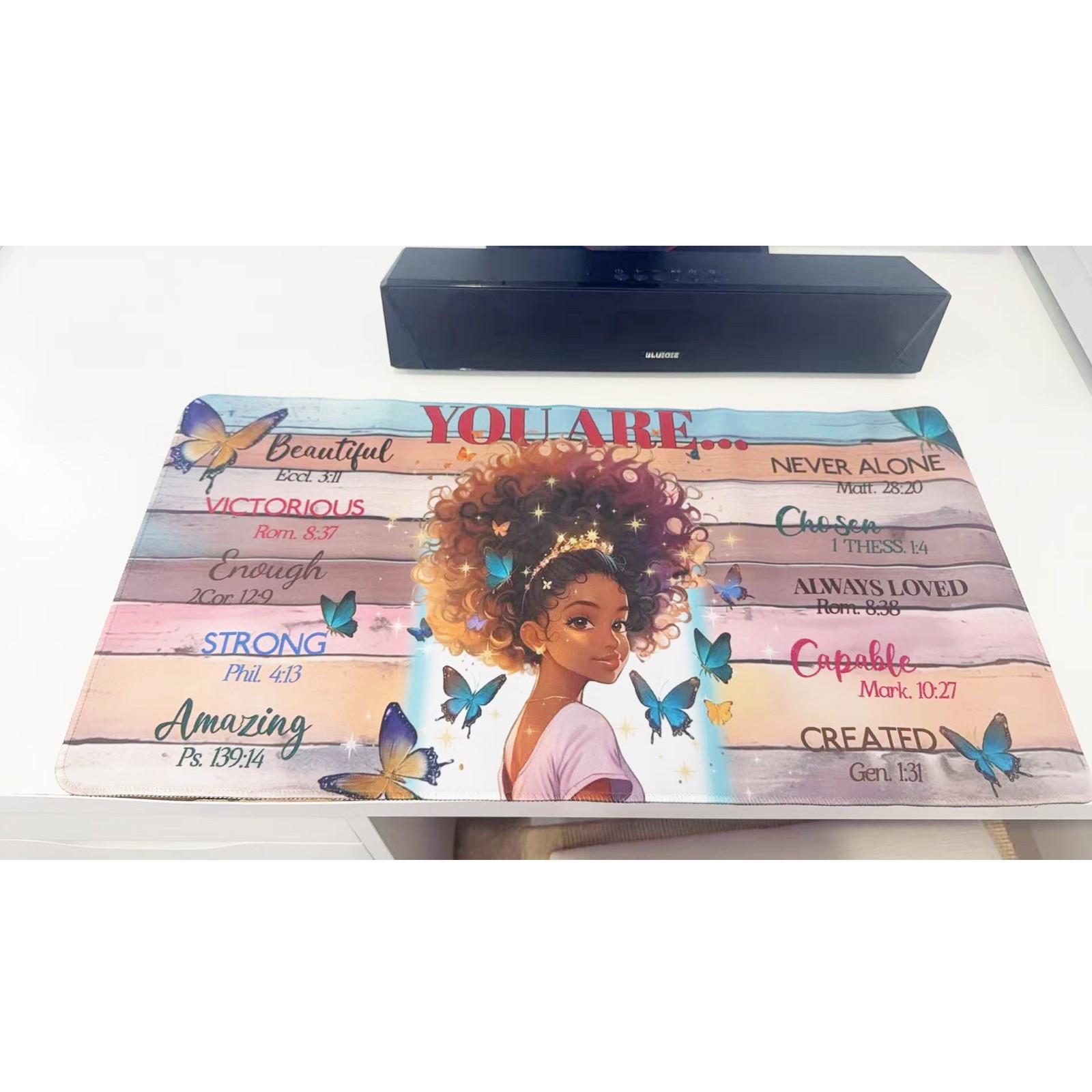 23.6" X 11.5" Butterfly & Girl Positive Quote Oversized Mouse Pad Desk Mat
