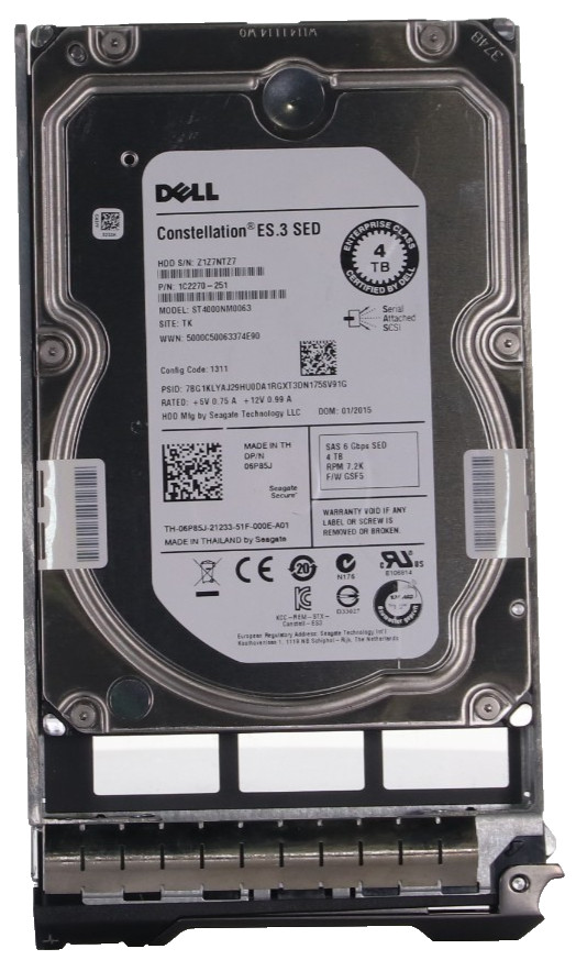 Dell 6P85J 4TB ST4000NM0063 7.2k 6Gb/s 3.5” SAS SED Hard Drive with Tray