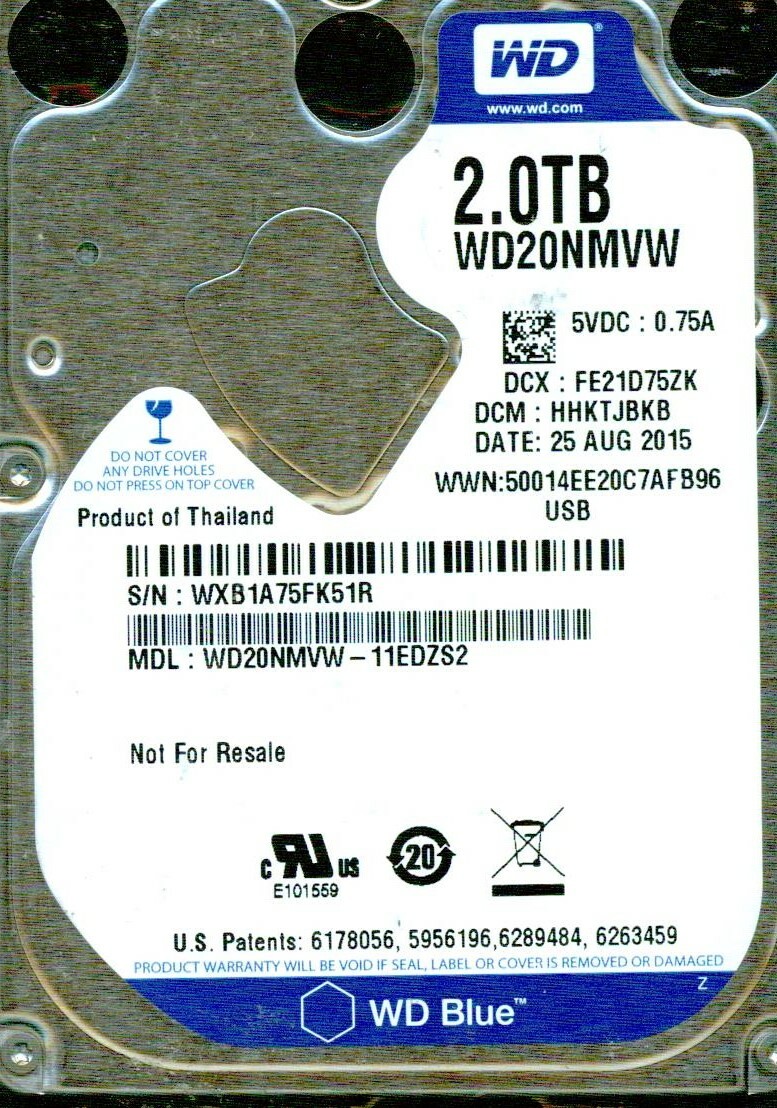 WD20NMVW-11EDZS2,  HHKTJBKB  WESTERN DIGITAL 2TB, USB 3.0  AUG 2015  WXB1