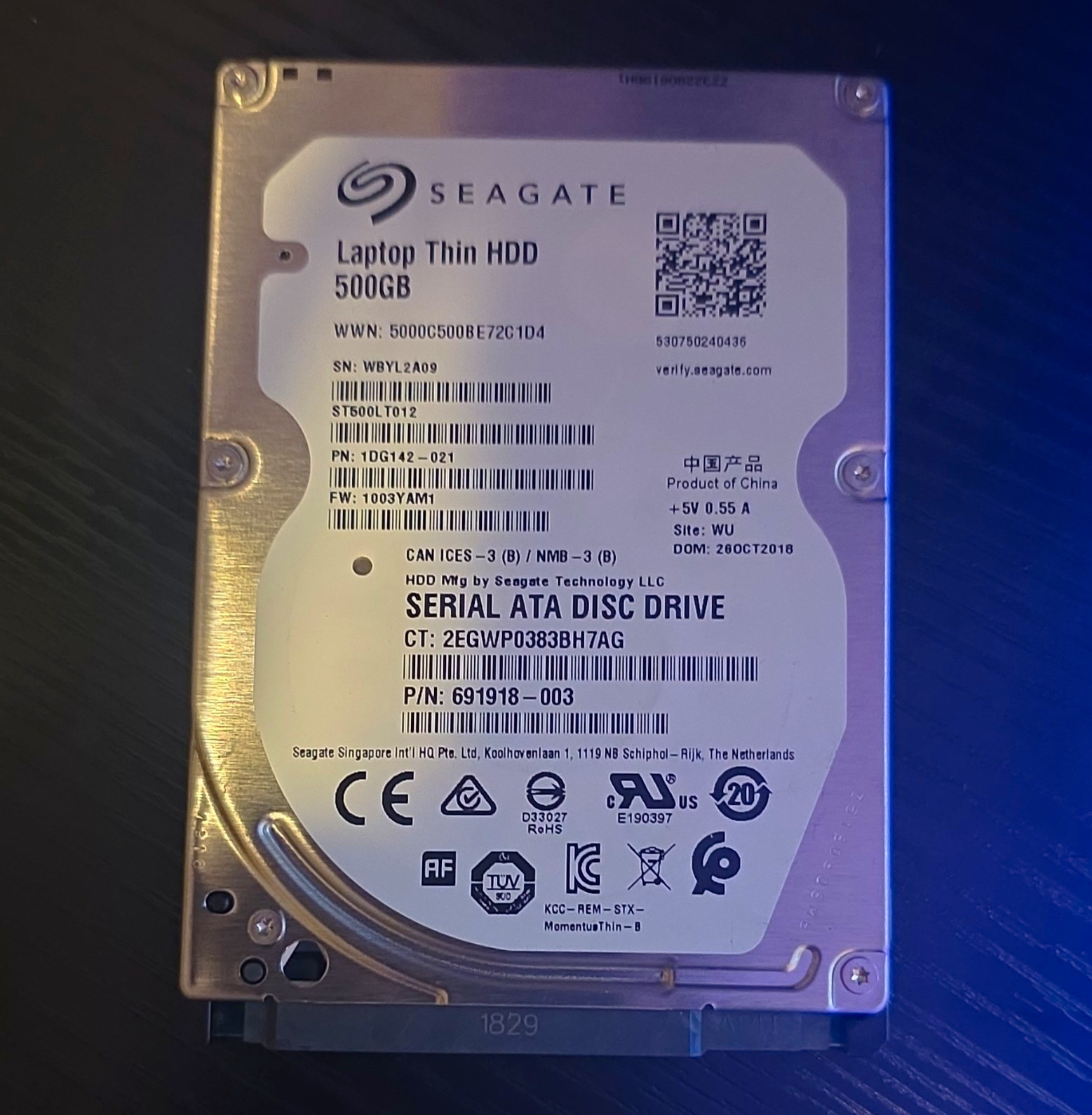 Seagate Momentus Thin ST500LT012 500GB 2.5in SATA 5400RPM 32MB 7mm