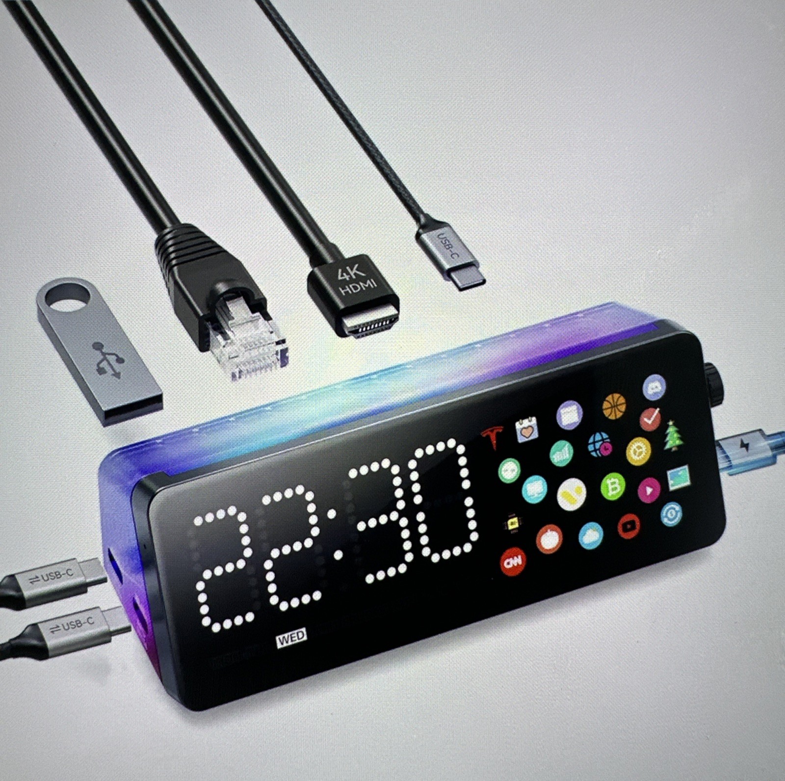 Vobot Mini Docking Station 7-in-1, 5Gbps USB, HDMI, 90w, Screen & Built-in Apps