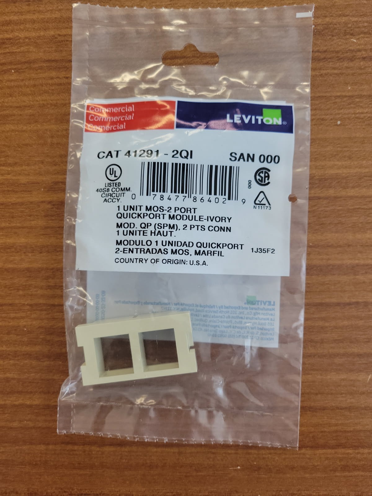 Leviton 41291-2QI – 1U, 2-Port MOS Quickport Adapter, Ivory, Box of 25