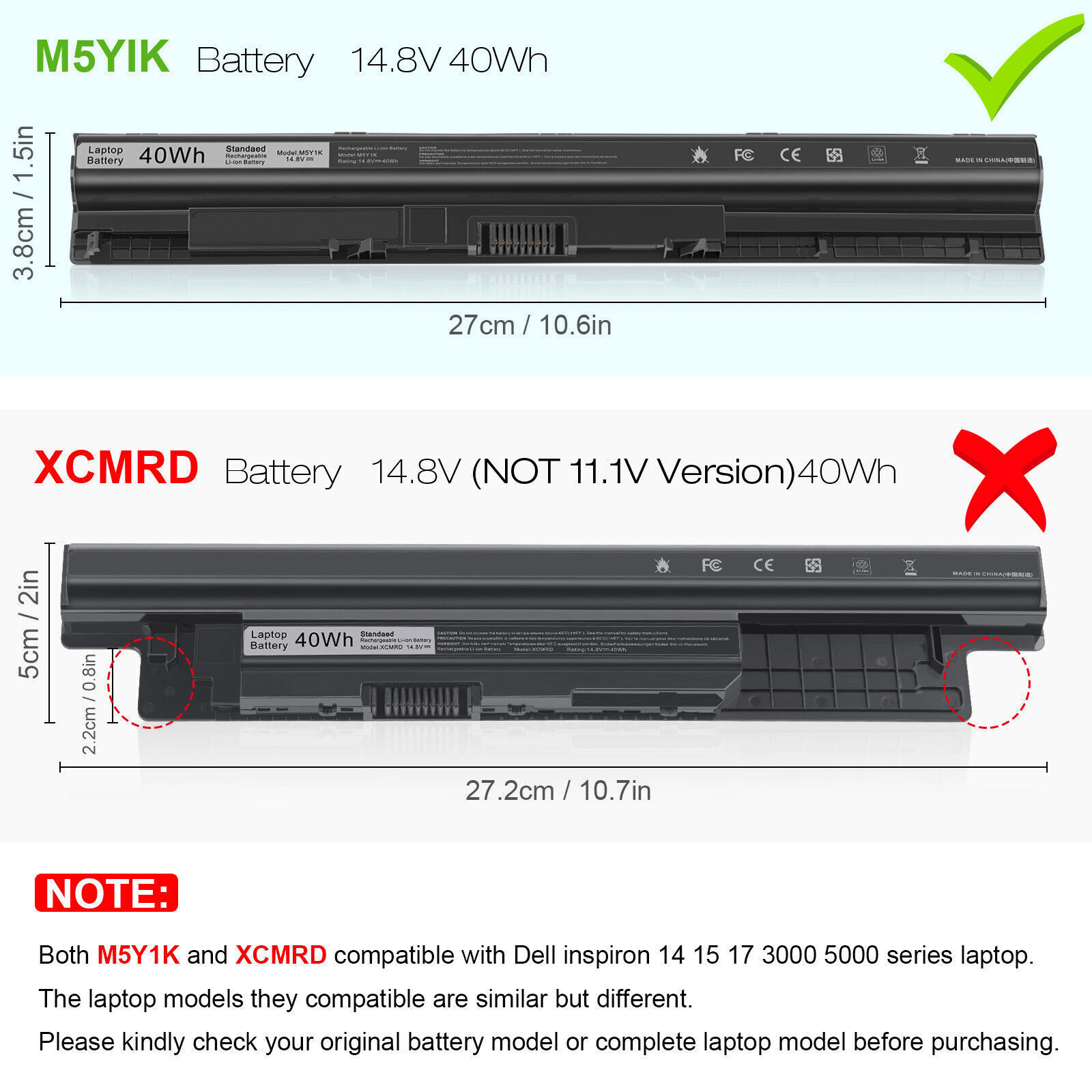✅LOT M5Y1K Battery For Dell Inspiron 3451 3551 3567 5555 5558 5758 5755 40Wh