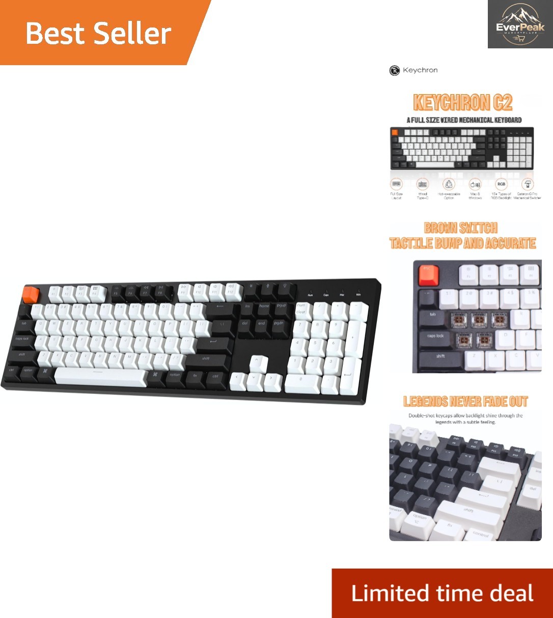 Keychron C2: Durable RGB Backlit Keyboard with Adjustable Feet for Comfort