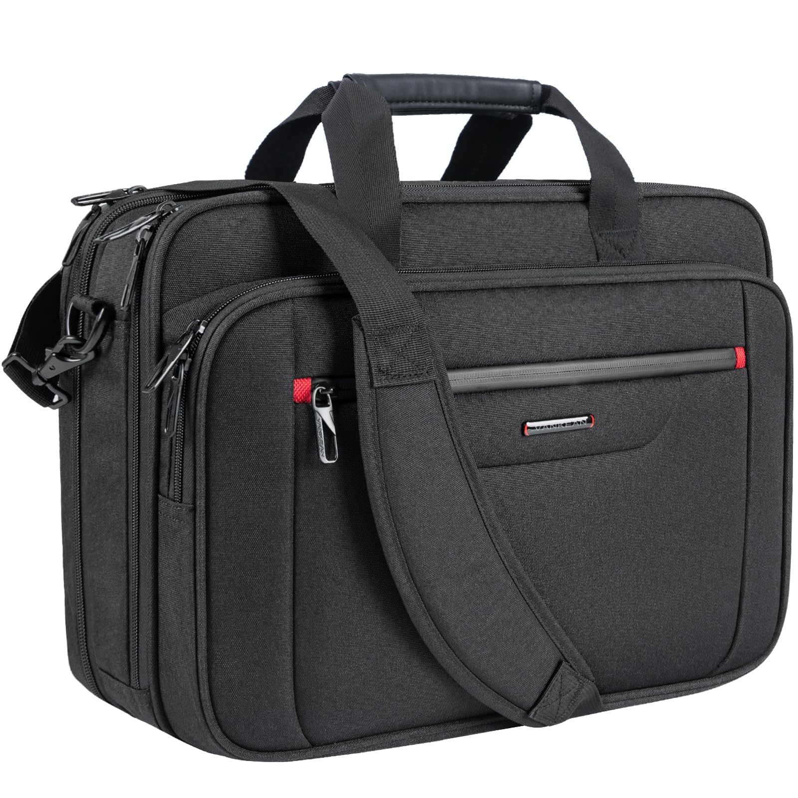 VANKEAN 17.3" Expandable Laptop Briefcase for Travel & 17.3 Inch, Black-red