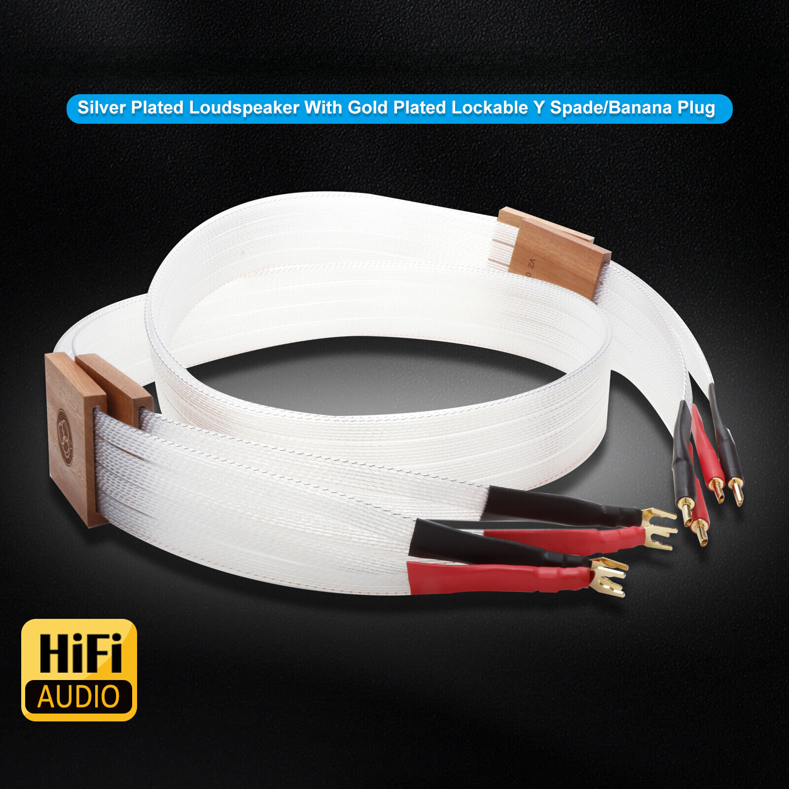 Pair OFC Speaker Cable Silver Plated Audio Line With Gold Plated  Y/Banana Plug