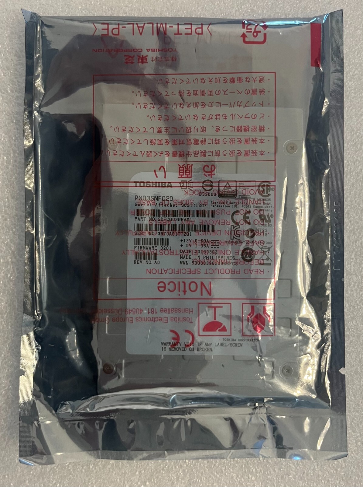 TOSHIBA 200GB PX03SNF020 SAS SSD 12Gbps 2.5" SDFCQ03GEA01