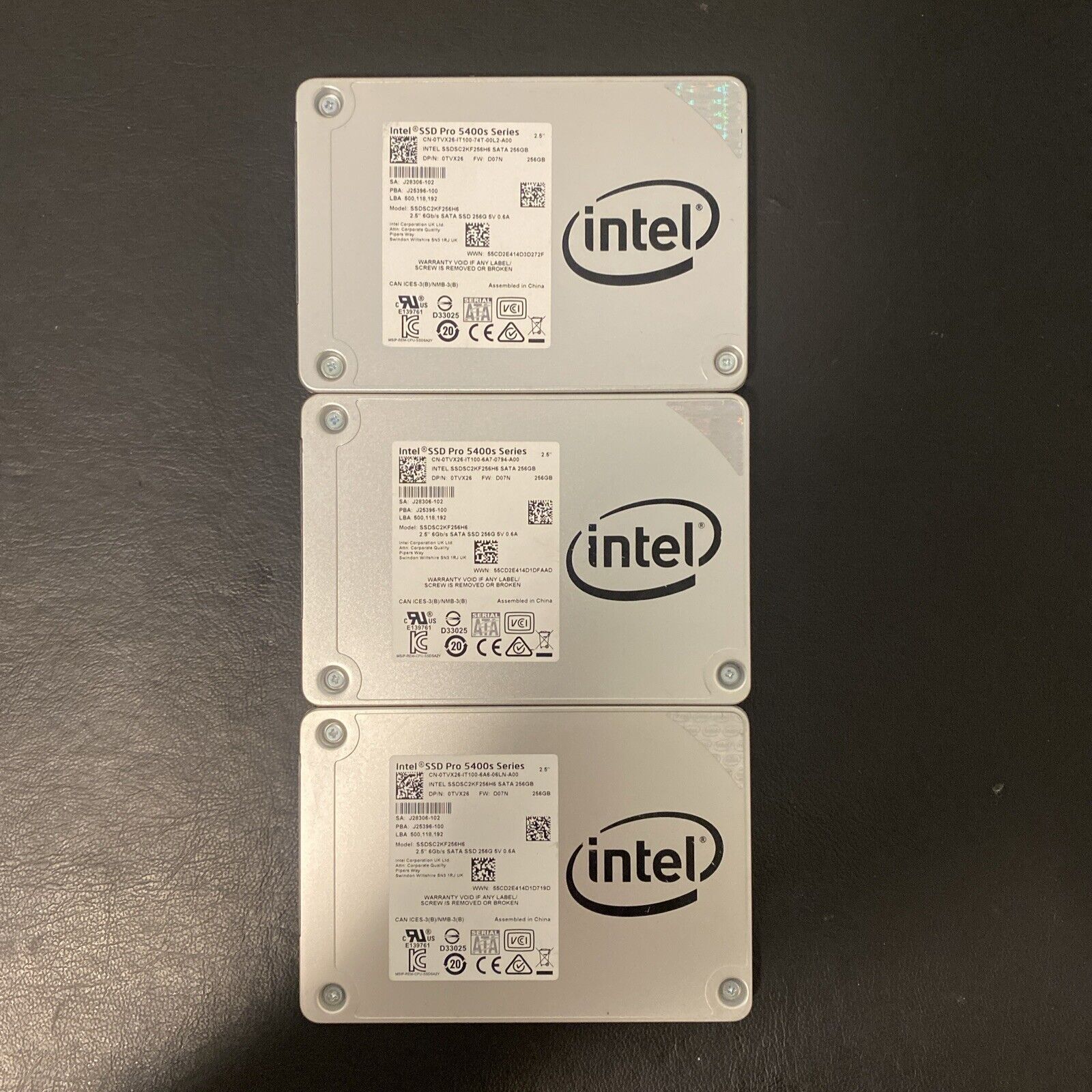 (Lot Of 3) Intel Pro 5400s Series 256GB 2.5\