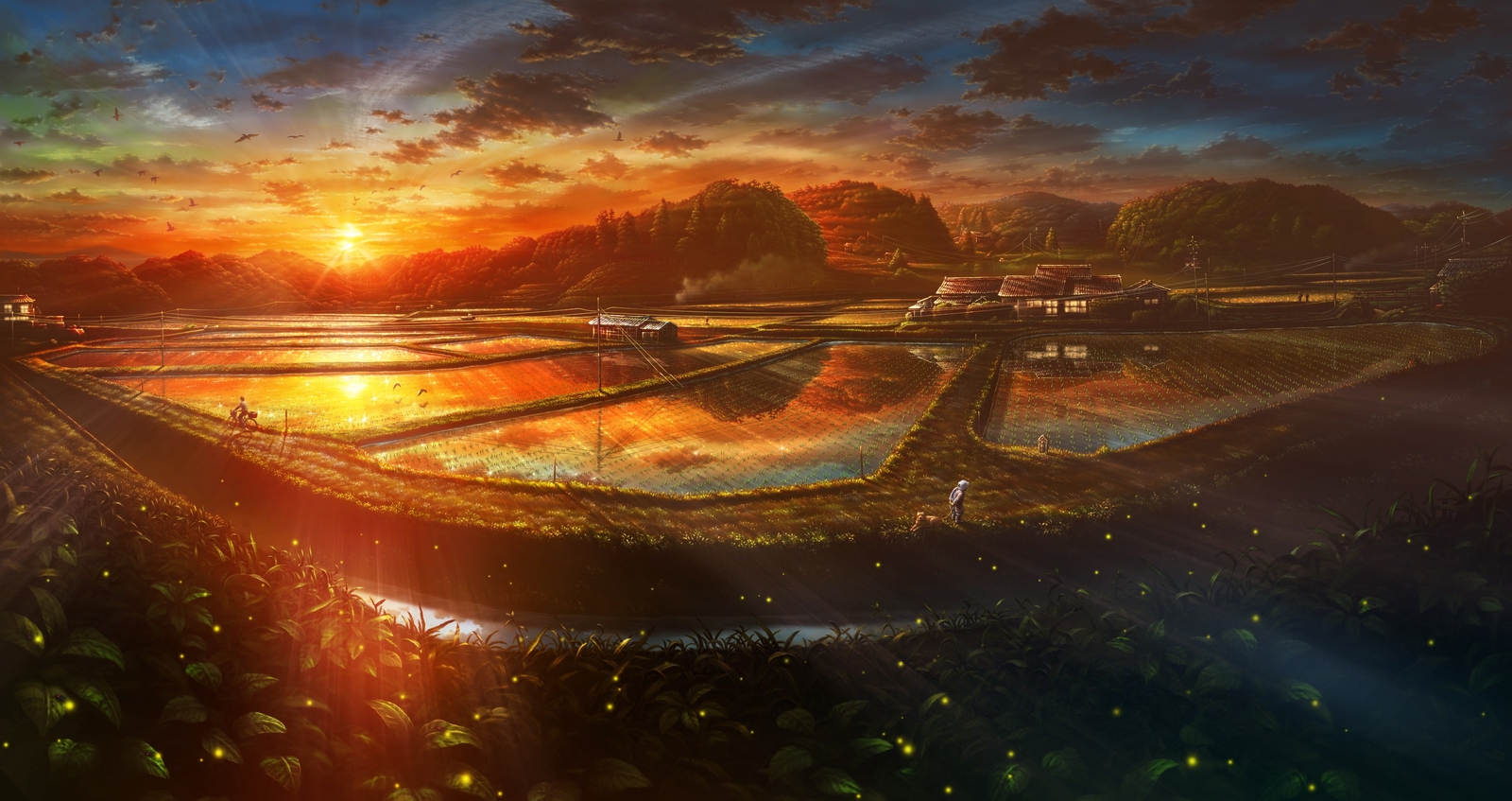 Landscape farm japan japanese sunlight terraced field Custom Gaming Mat Desk