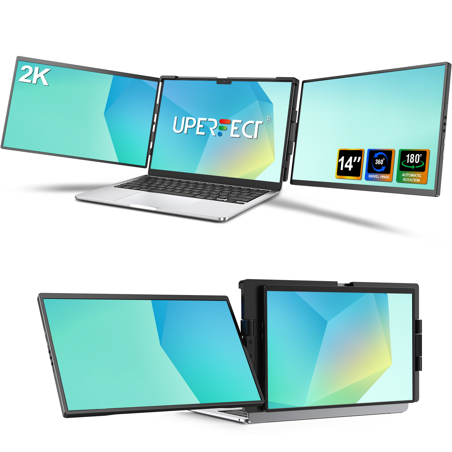 2K Dual Monitor 14 Inch 2240x1400 Portable Monitor USB C Screen 100%sRGB