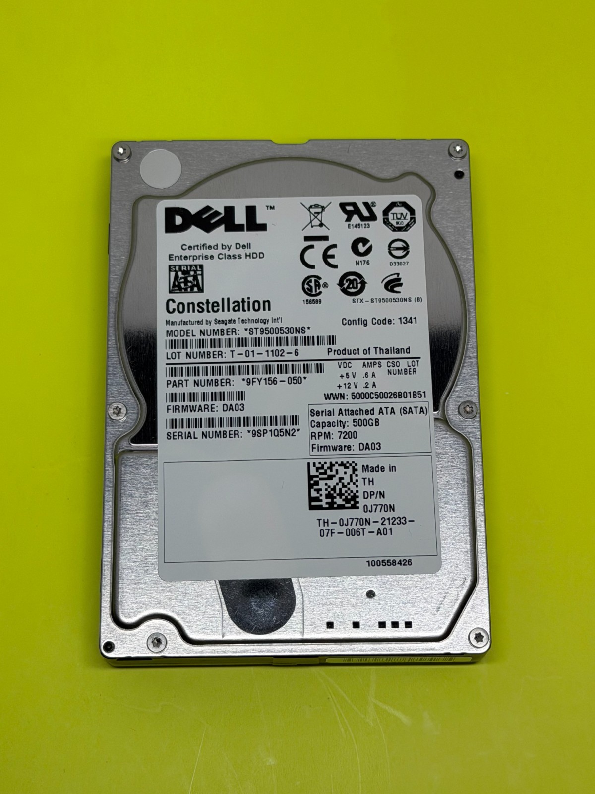 Dell Constellation ST9500530NS 500GB 7.2K 2.5” SATA Hard Drive
