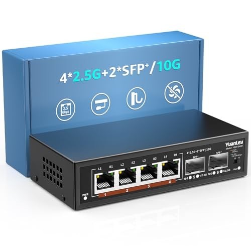 YuanLey 6-Port 2.5G Unmanaged Ethernet Switch 4x2.5G 2x10G SFP VLAN ChaQQWO-401