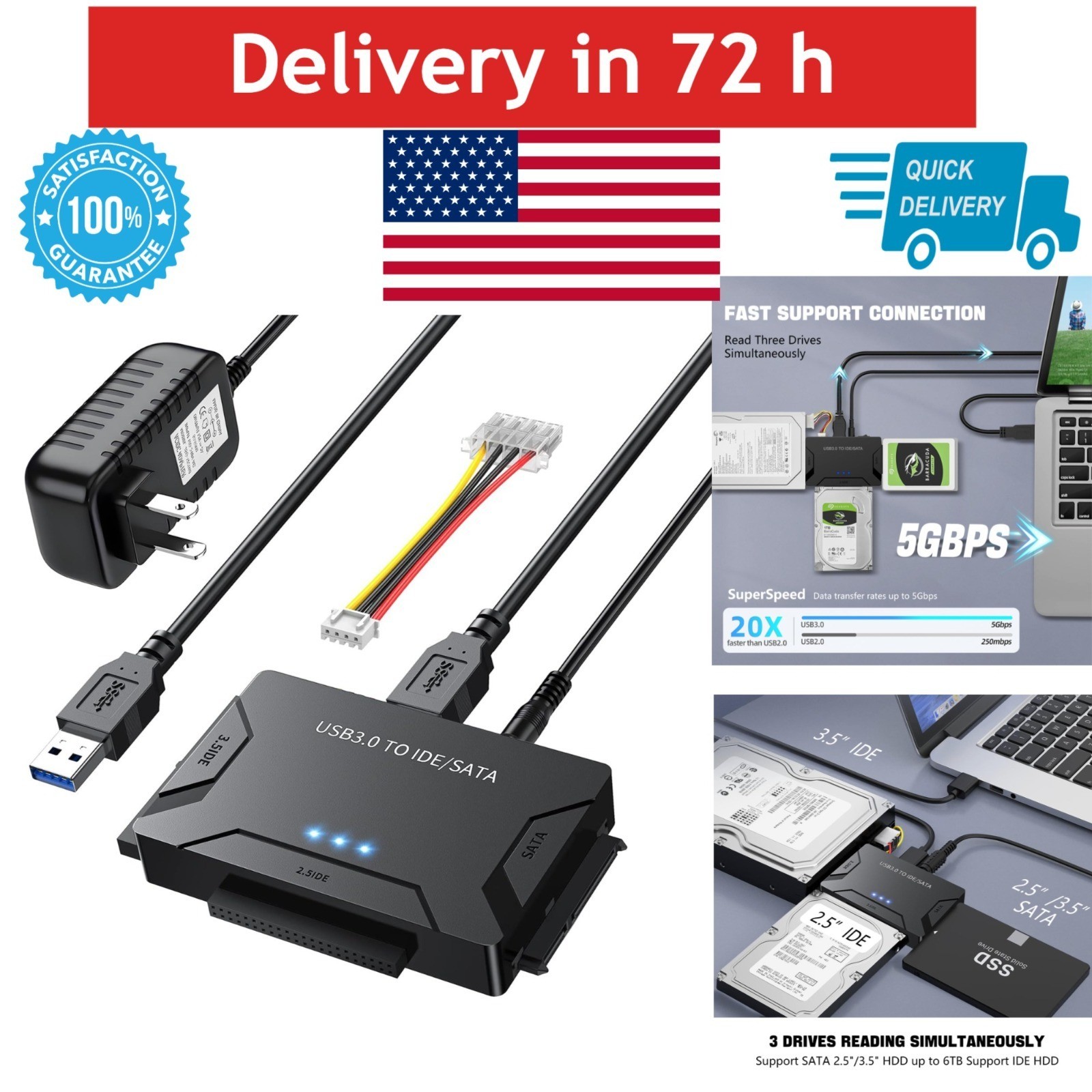 MaxRenard USB 3.0 to SATA/IDE Adapter | External Hard Drive Reader