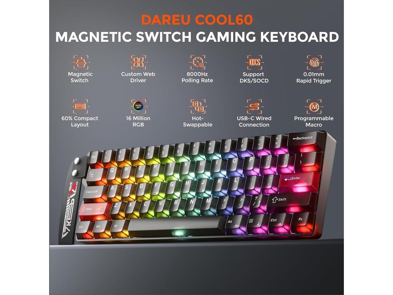 DAREU COOL60 60% Hall Effect Gaming Keyboard with Magnetic Switch, SOCD, 0.01mm