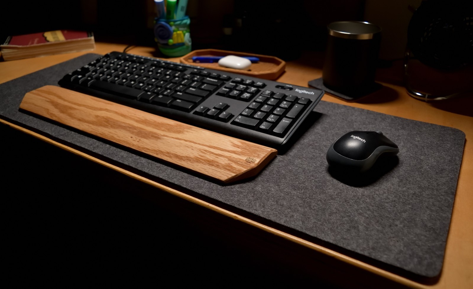 Wool Gray Felt Desk Pad | Handmade Thick Natural Cork Base for Office & Gaming