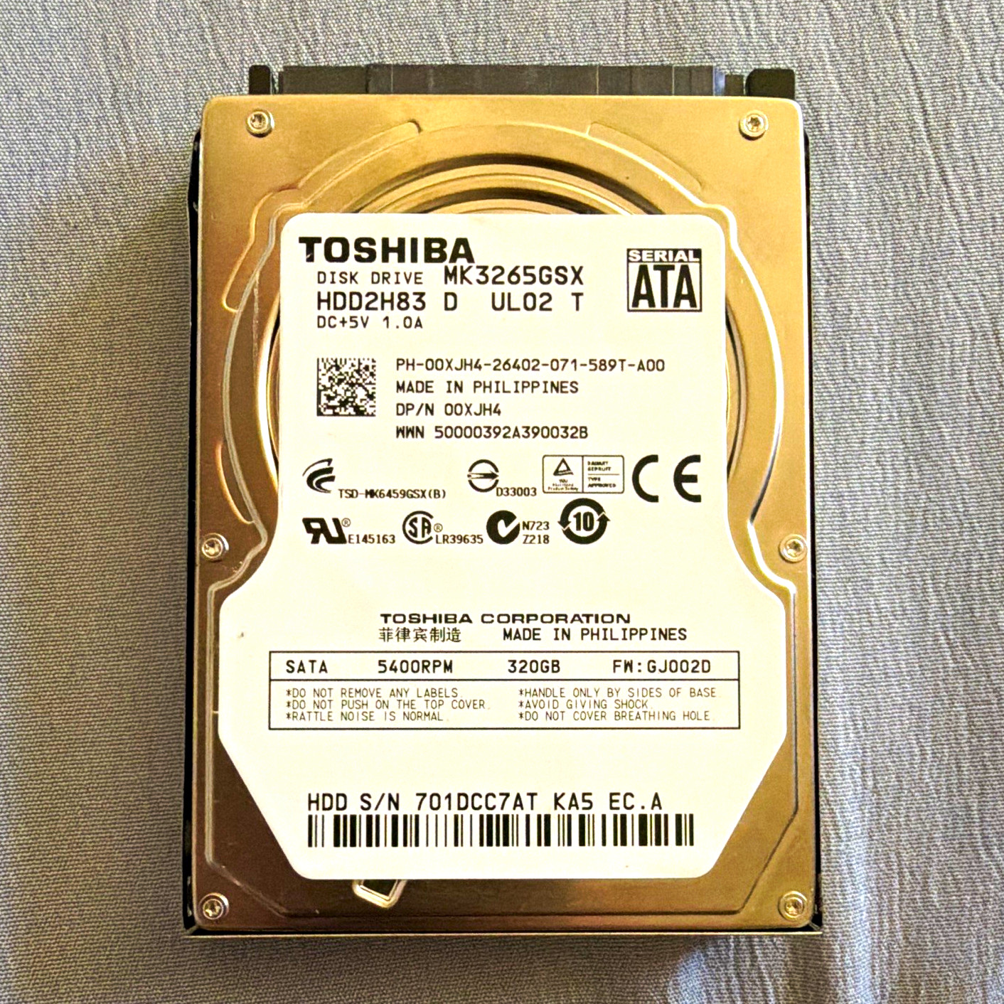 Toshiba MK3265GSX 320GB 5400RPM 8MB 2.5" SATA Internal Laptop HDD