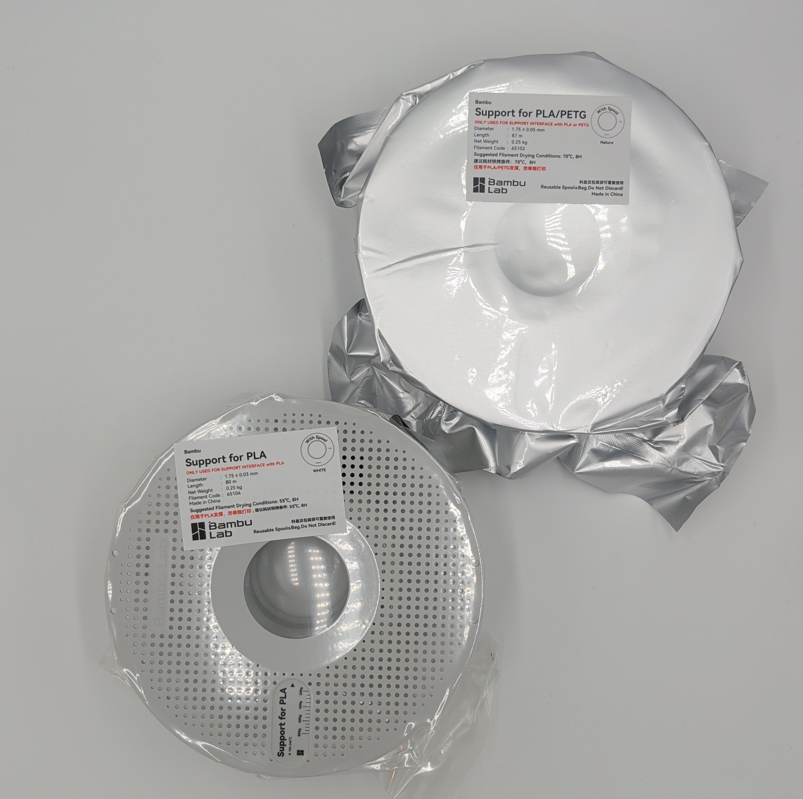 2x .25kg = 1x Bambu Lab Support For PLA-White 1x for PLA/PETG-Nature NEW Sealed