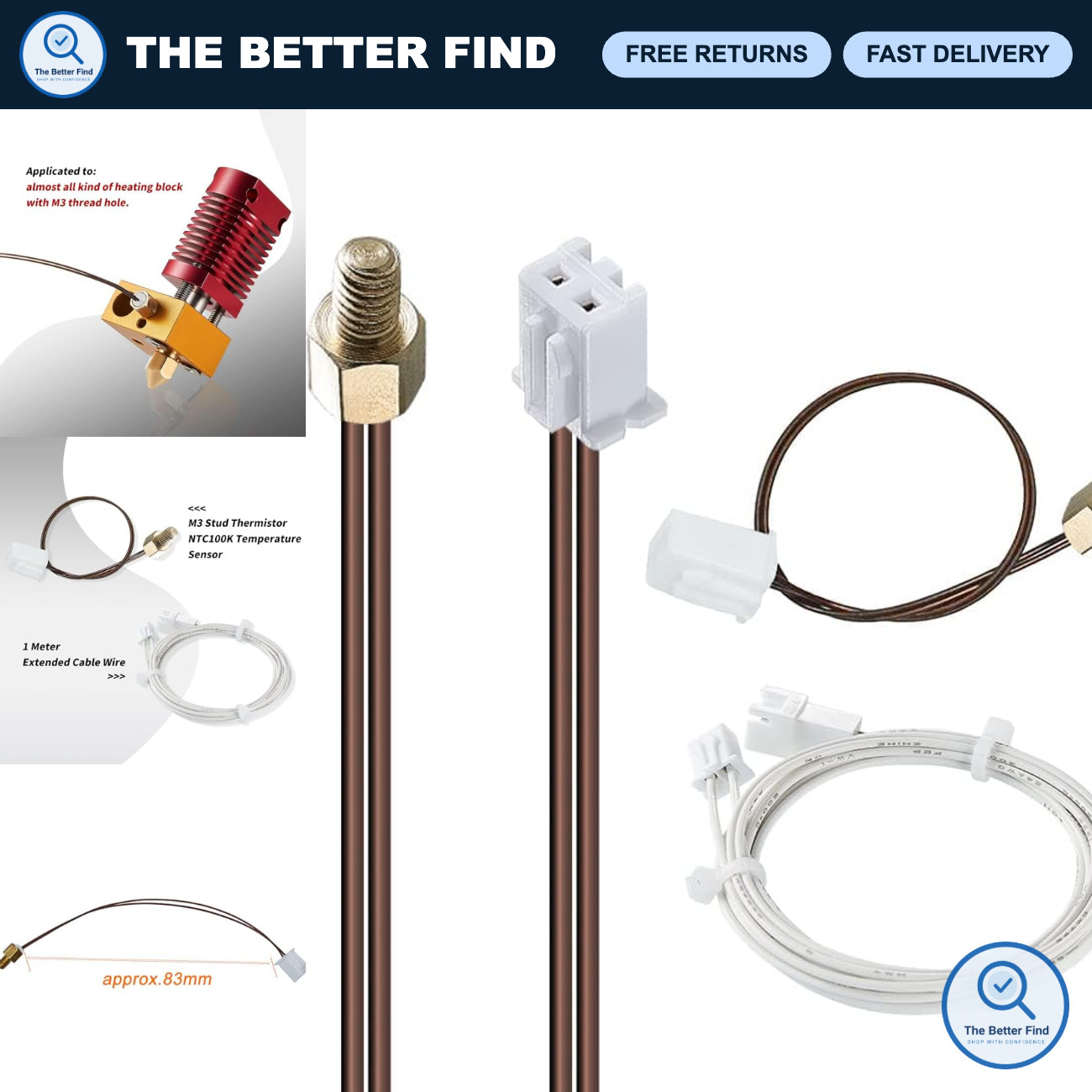 3D Printer NTC 100K Thermistor for Ender 3 M3, High Precision Temperature Sensor