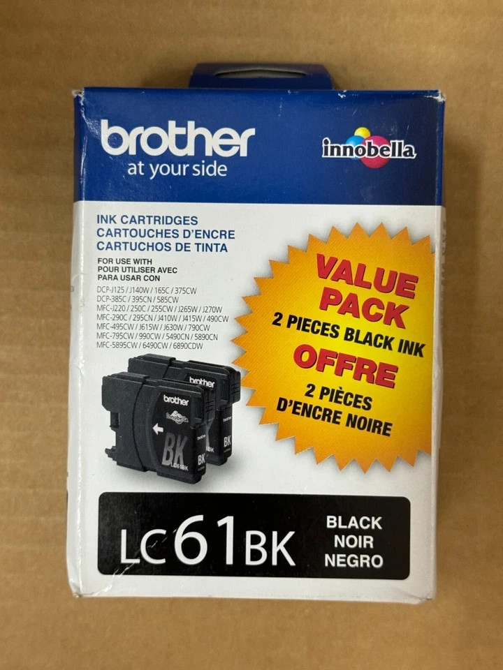 2 Pack Brother LC61BK 61 Genuine Ink Cartridges BLACK, NEW EXP 2027++