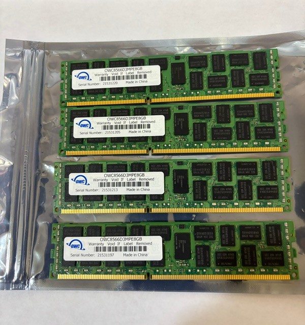 32GB TOTAL. 4 x 8GB OWC OWC8566D3MPE8GB DDR3 1066MHz ECC R-DIMM RAM Module