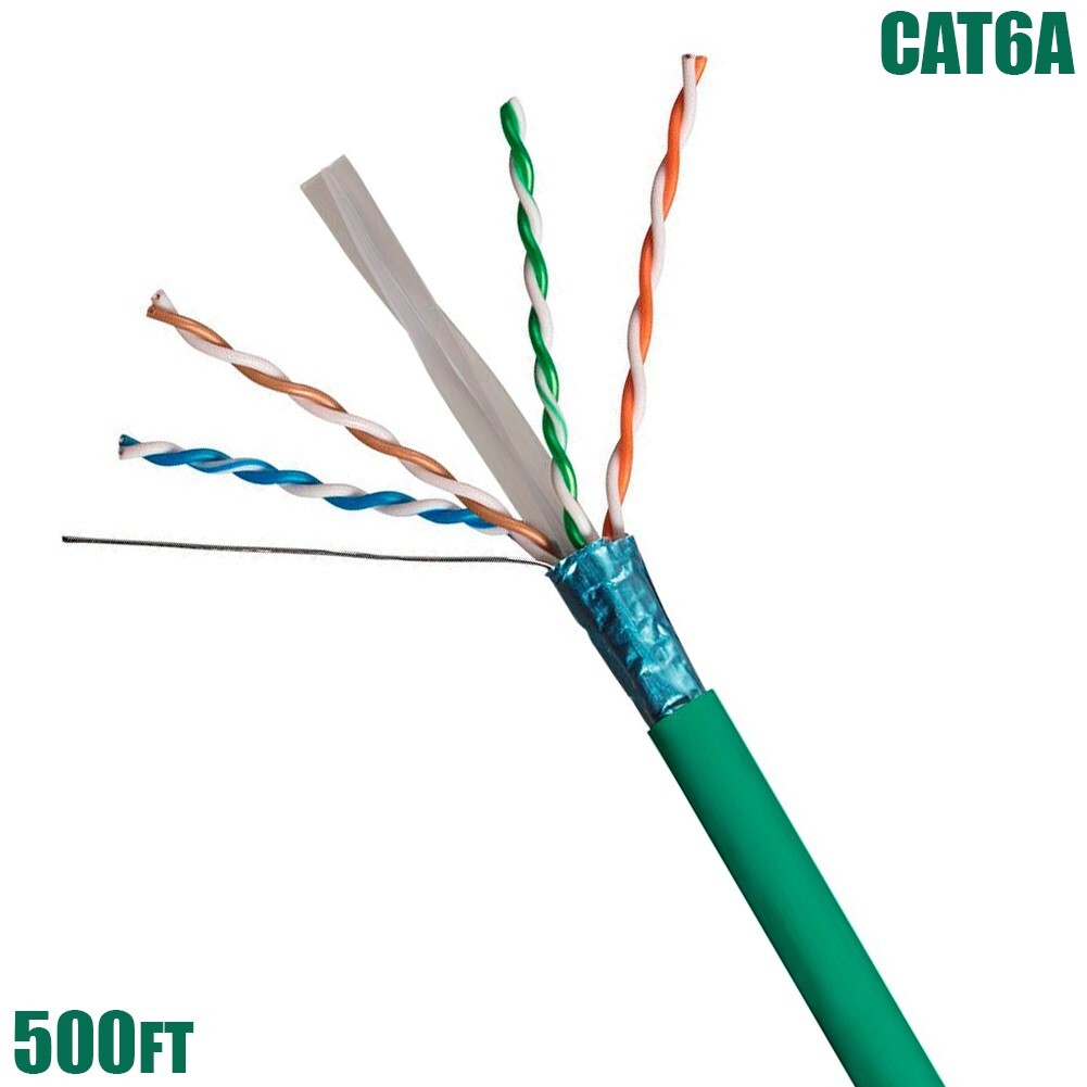 500FT Cat6A Network Ethernet FTP Cable Solid Copper Bulk CMR Riser 23AWG Green