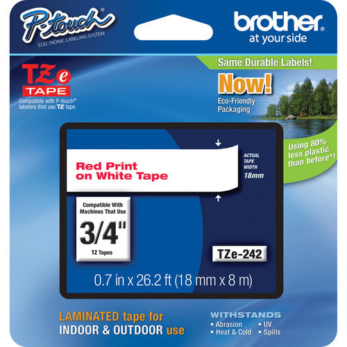 Brother TZe242 18mm red on white TZ tape PT1400 PT2730VP PT9600 PT1830 label