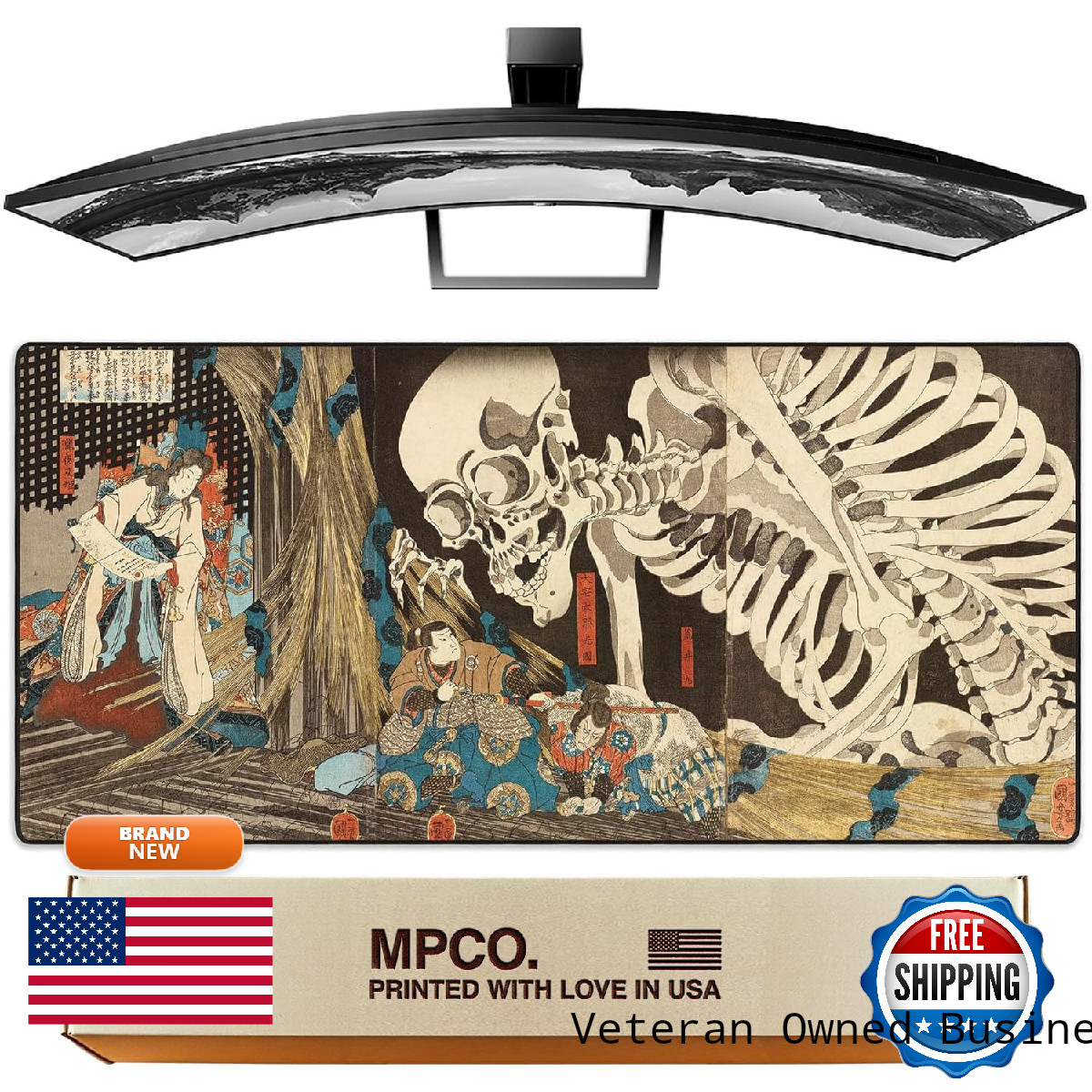Mpco. Original Large Gaming Desk Mat 36 X 17 Aeroglyde Ukiyo-E Skeleton Full