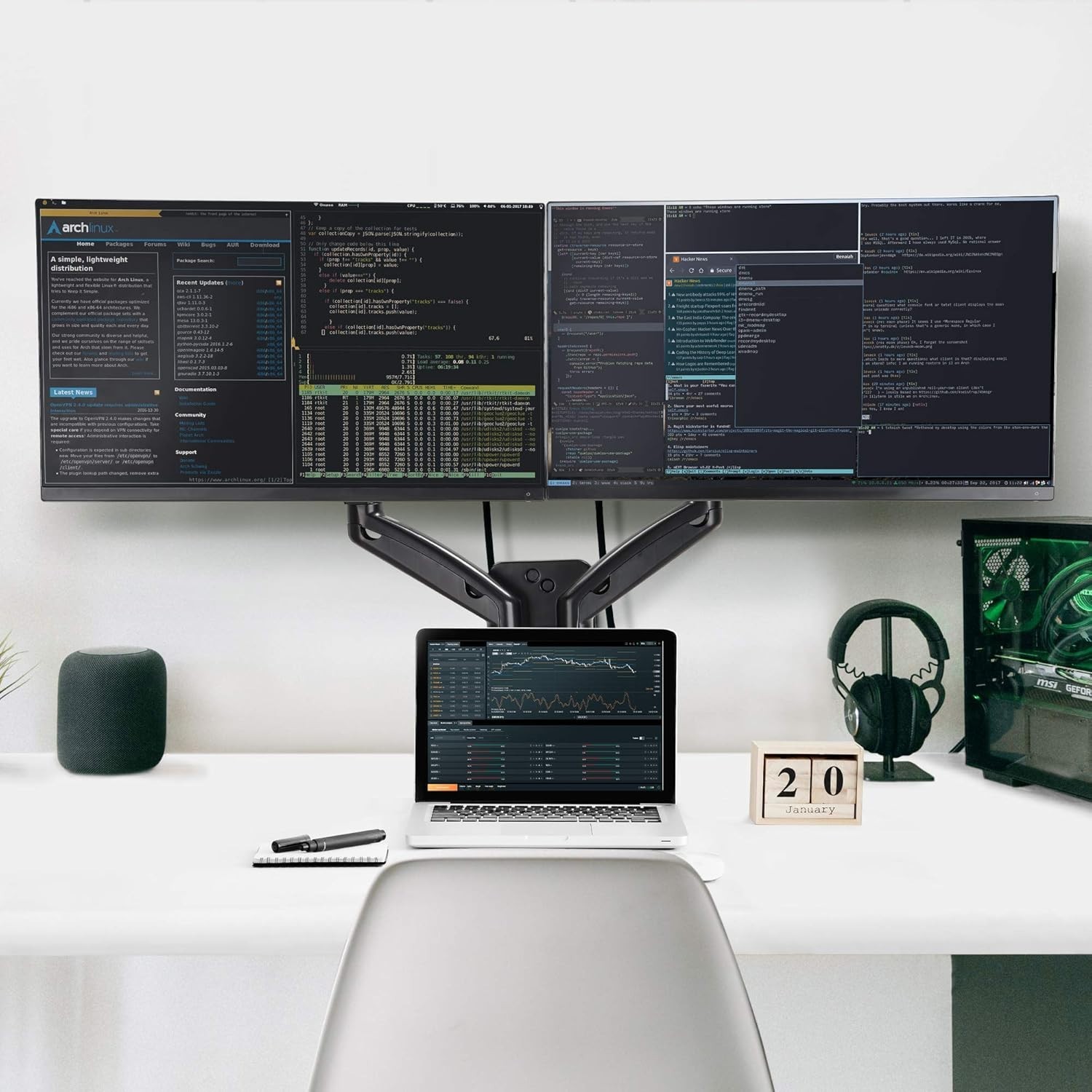 AVLT Dual 17"-32" Monitor Wall Mount fits Two 19.8 lbs Flat/Curved Computer Scre