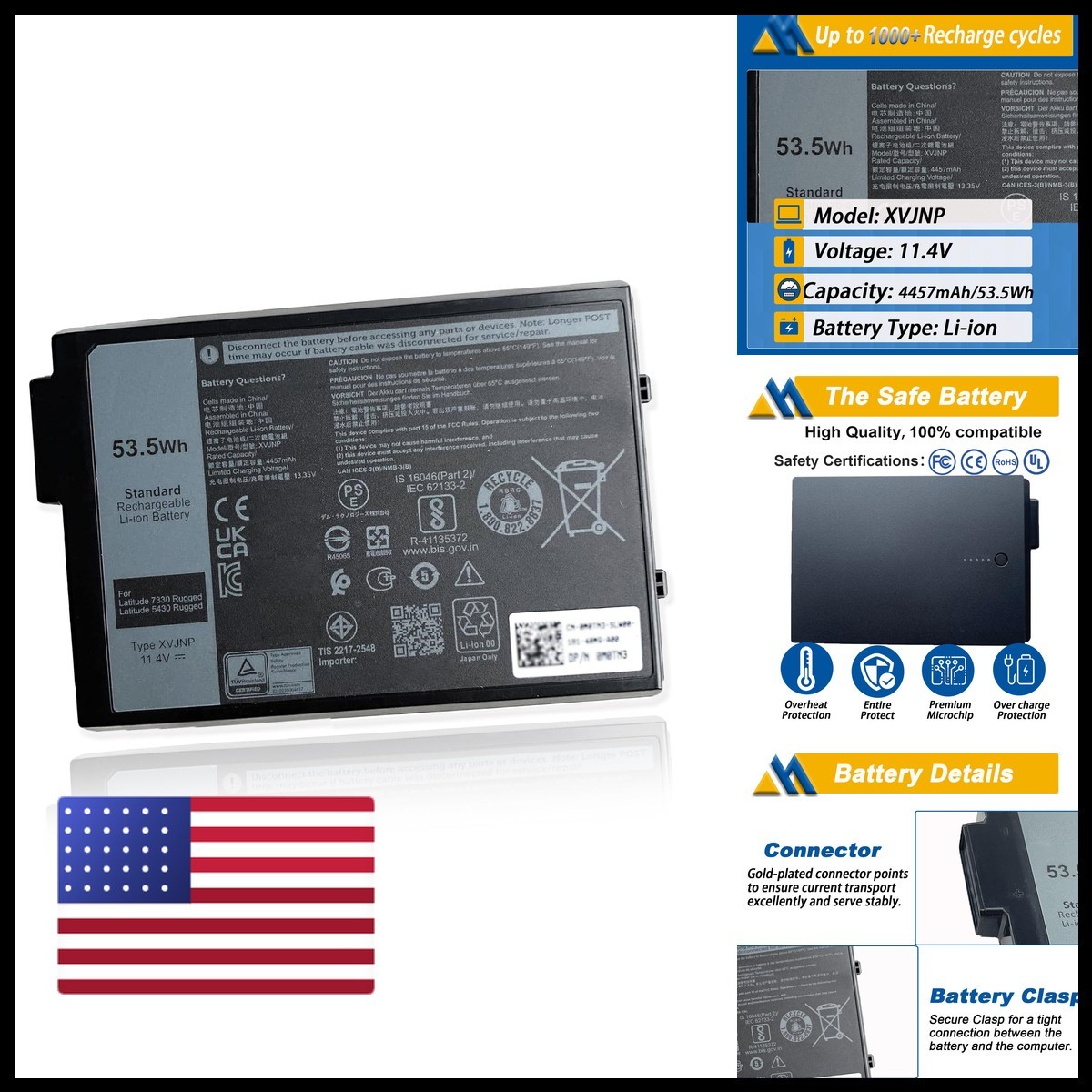 Mobik XVJNP 53.5Wh 11.4V Battery for Dell Latitude 5430 7330 Rugged Series