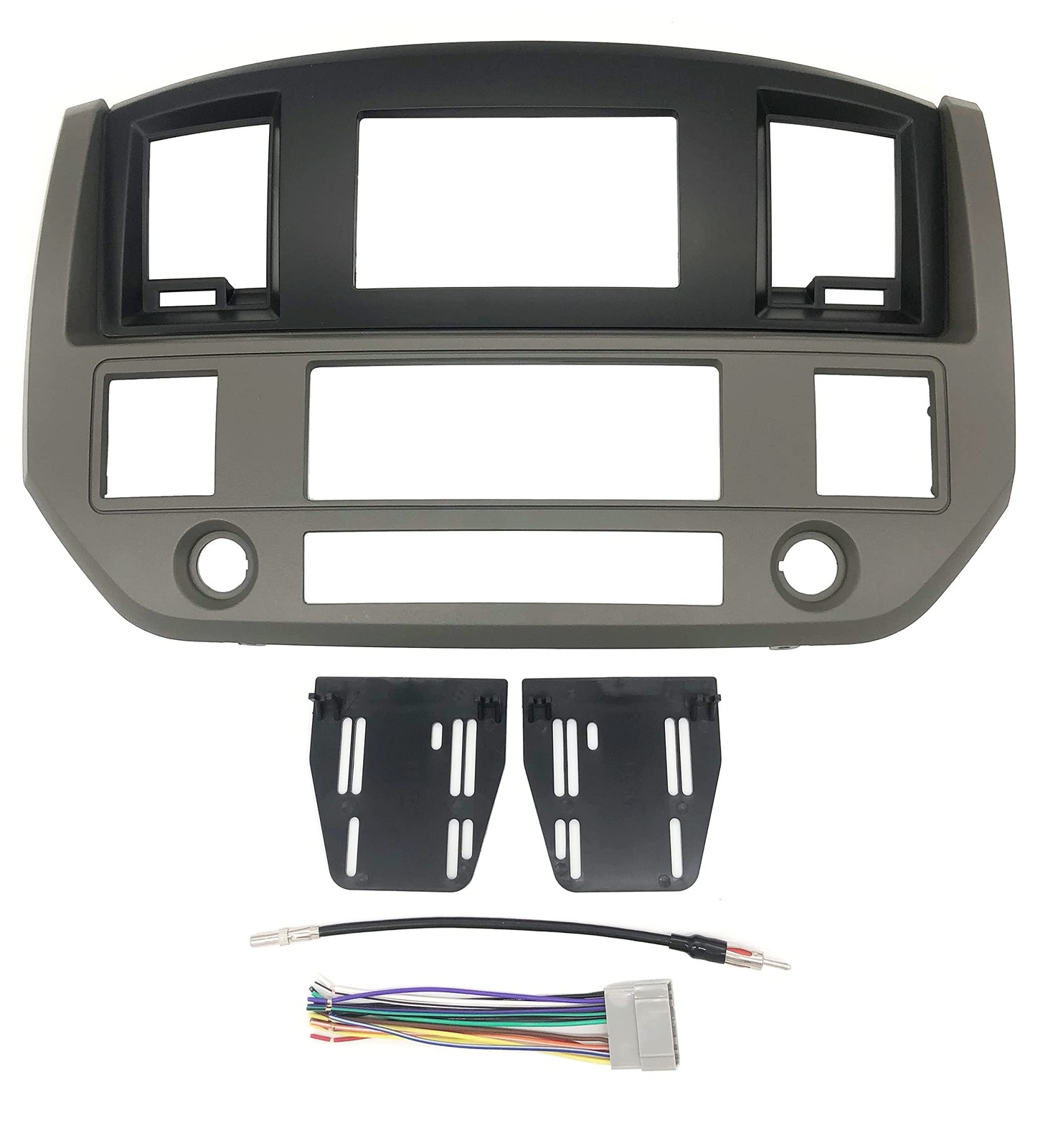 Khaki and Black Aftermarket Double Din Stereo Radio Dash Kit Install Bezel + ...