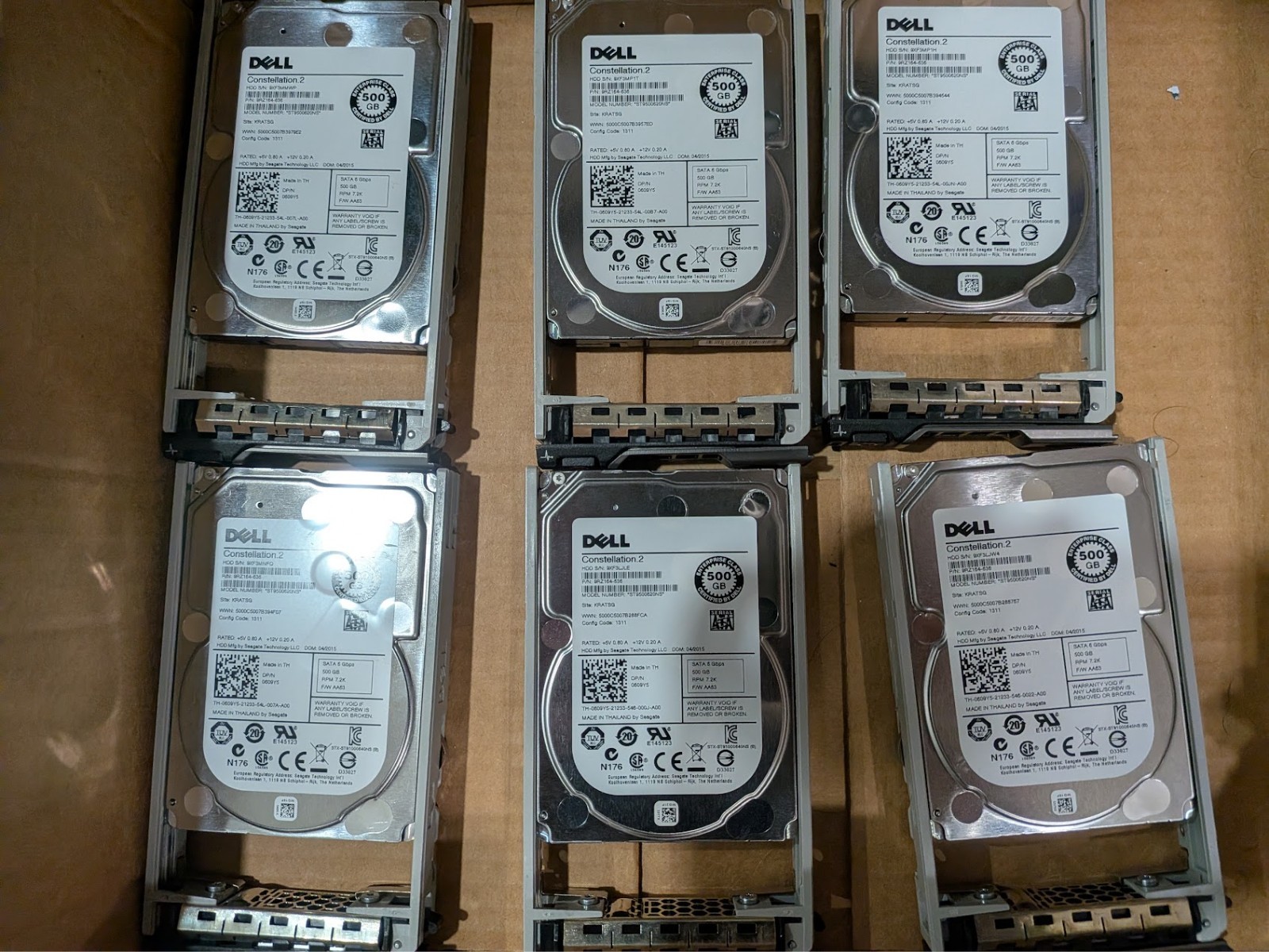 Lot of 6 Dell 500GB Constellation.2 2.5" SATA Server Hard Drive ST9500620NS