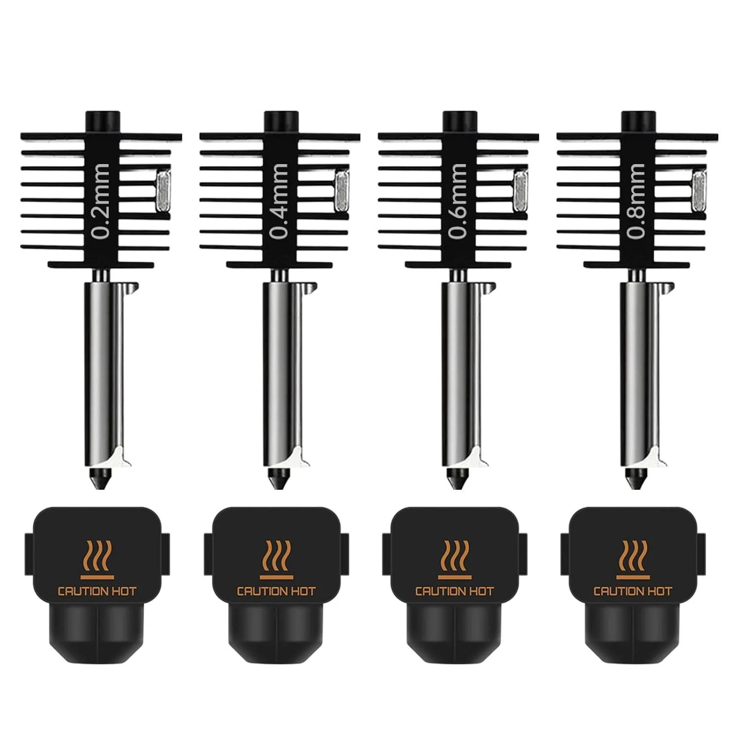 4-Pack Bamboo A1 mini/A1 Hotend Kit, 0.2/0.4/0.6/0.8mm Hardened Steel Nozzle for