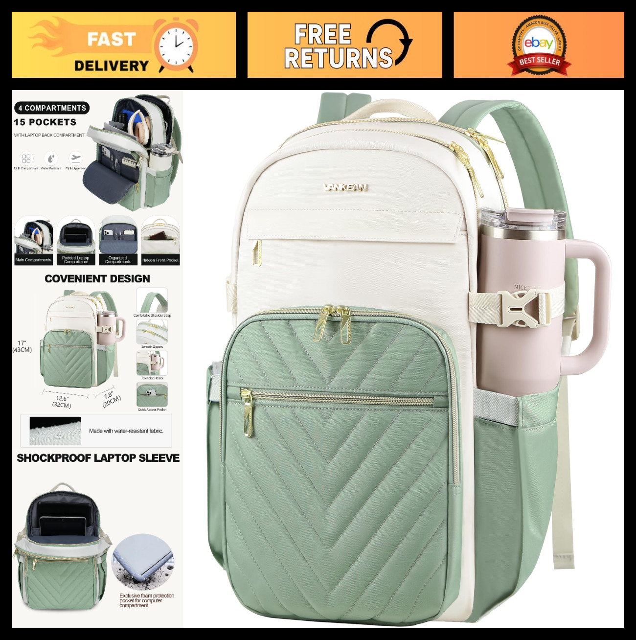 Stylish 15.6" Waterproof Laptop Backpack for Women | Large Capacity Travel Bag,