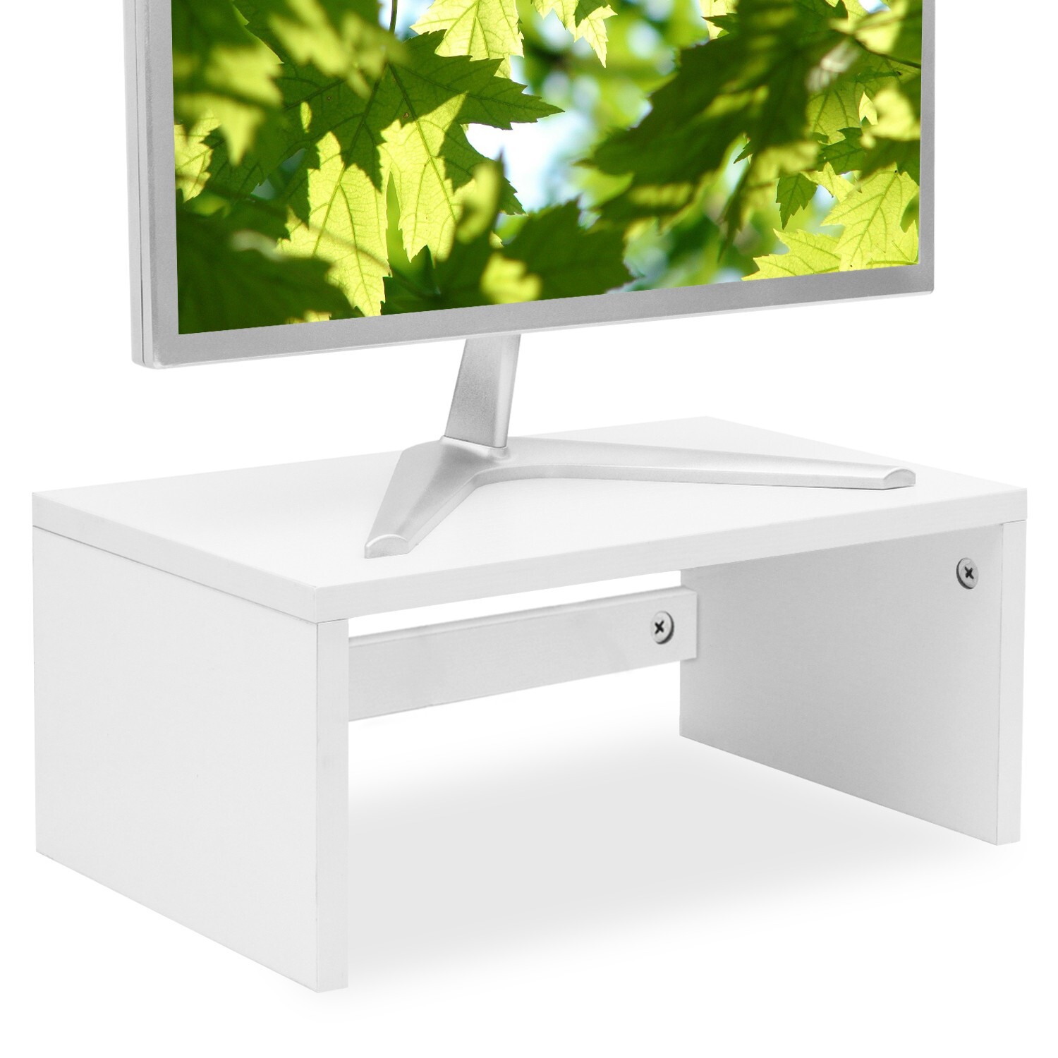 White Monitor Stand - 6.7 inch Tall, Wood Riser, Desk Organization.