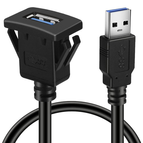 BATIGE Square Single Port USB 3.0 Panel Flush Mount Extension Cable with 3ft