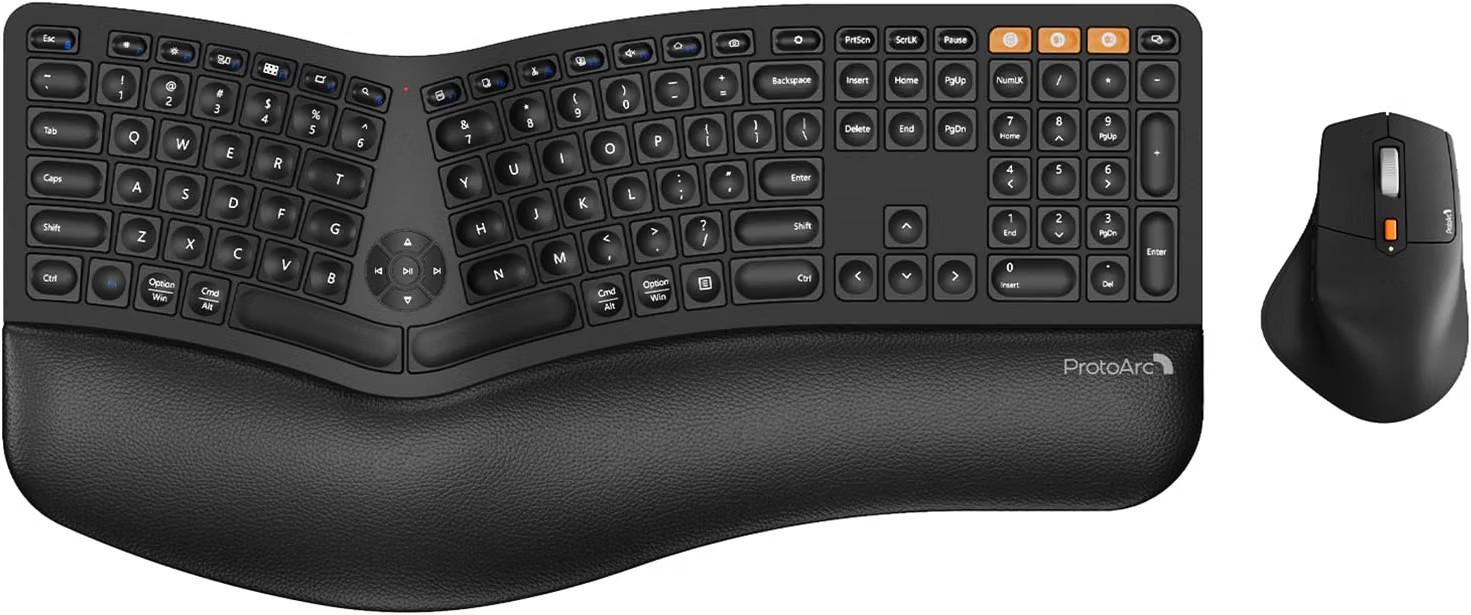 ProtoArc EKM01 Plus Wireless Ergonomic Keyboard Mouse Combo - Black