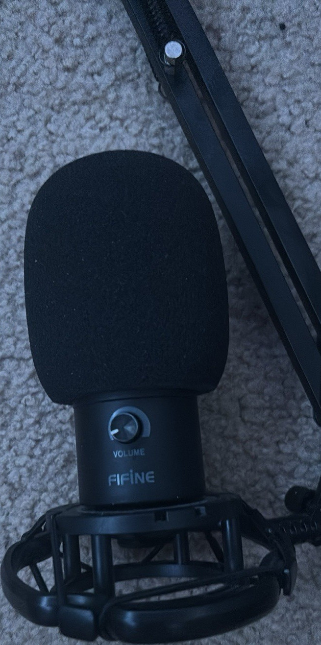 FIFINE Black USB Wired Microphone w/ Boom Arm Stand, Volume Control
