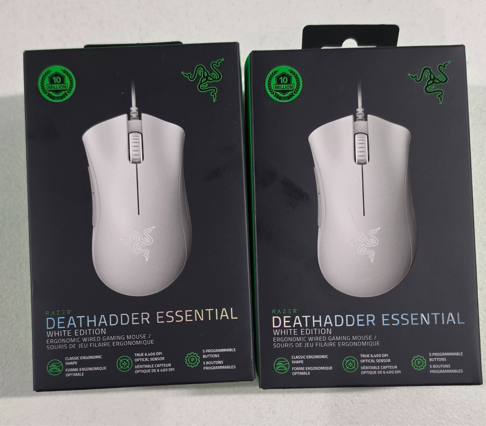 2 PACK Razer DeathAdder Essential White Edition Ergonomic Wired Gaming Mouse