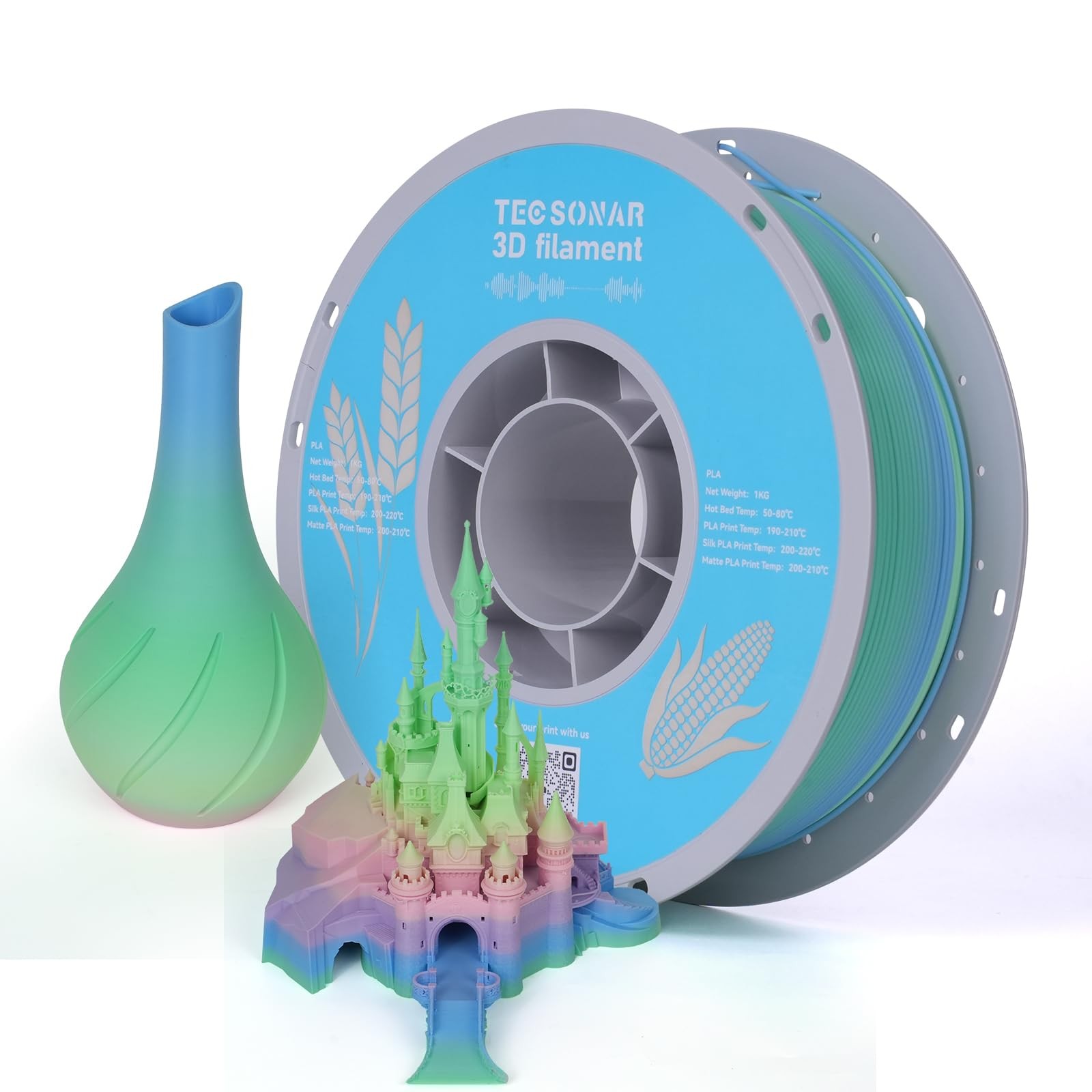 TECSONAR TECSONAR Matte Rainbow PLA 3D Printer Filament, 1KG Spool(2.2lbs)