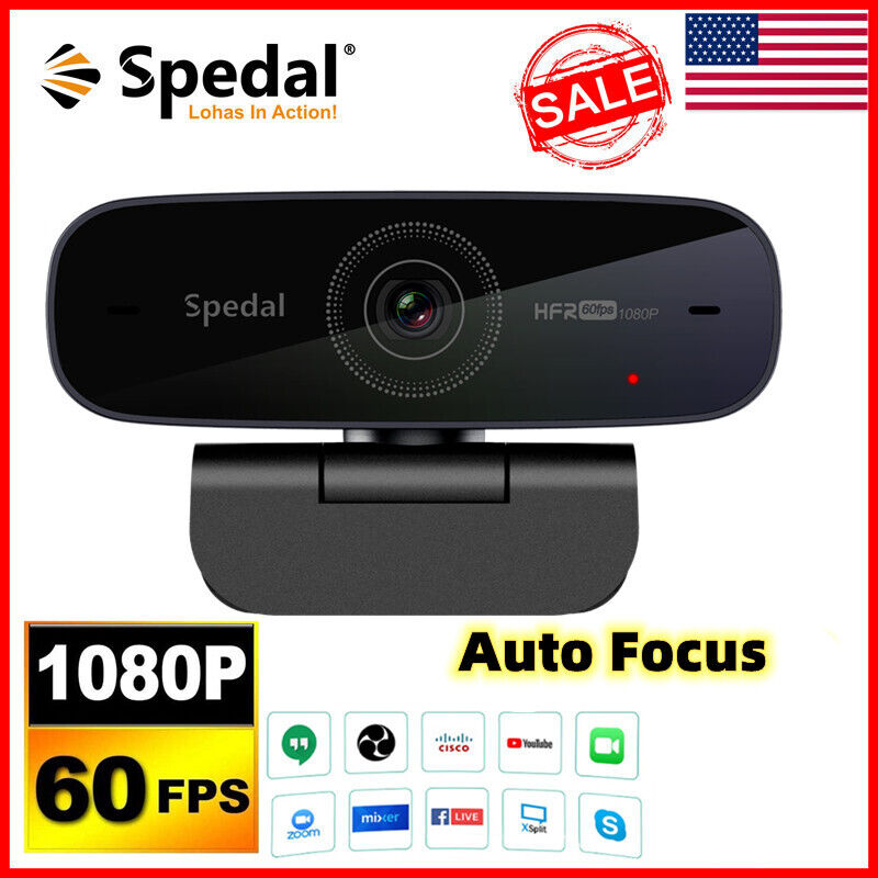 Spedal Webcam 1080P/4K with Ring Light Built-in and Dual Microphone Auto Focus