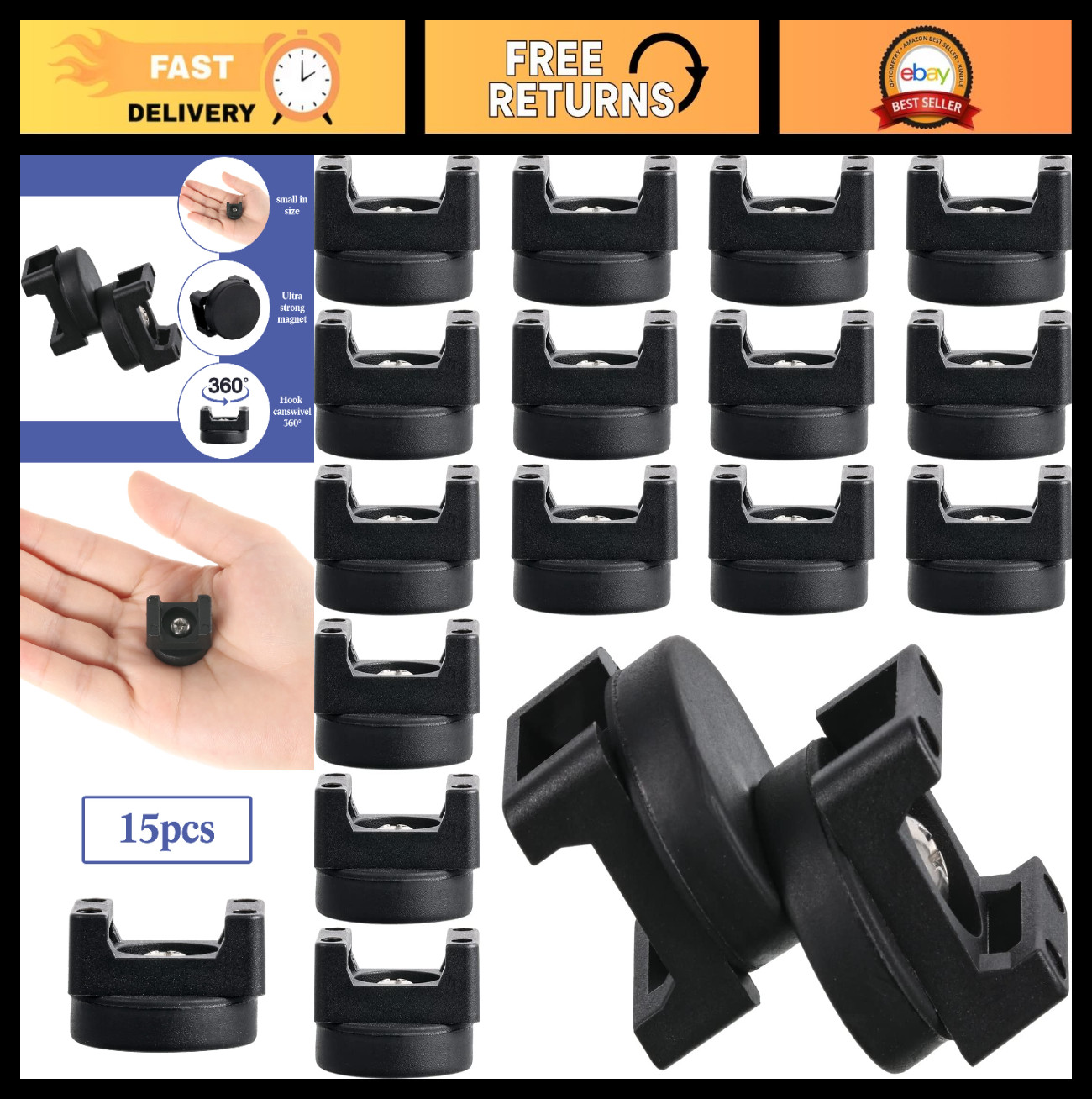 15 Pcs Magnetic Zip Tie Mount Cable Clips - Multipurpose Wire Holders, No Drill,